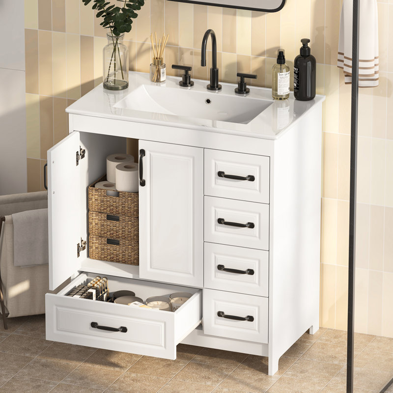 30'' Single Bathroom Vanity With Ceramic Top, 30"