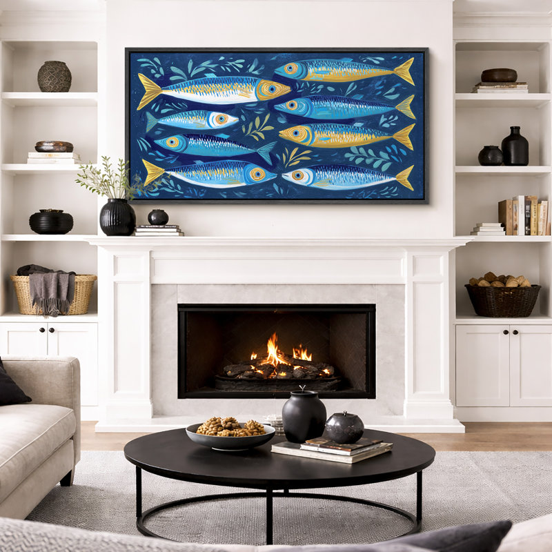 Impression sur toile encadrée, "Blue Fish", Noir, H 30 po x l 60 po x P 1,5 po
