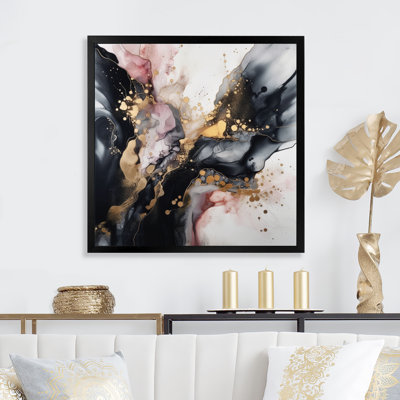 Rose, noir, texturé, éclaboussure de marbre III - art mural abstrait en marbre, salon