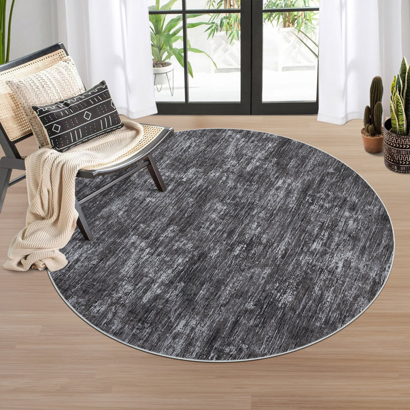 Washable Solid Color Textured Thin Indoor Rug, Low Pile Area Rug with Soft Surface, Non Slip Backing, Easy Clean Design for Living Room, Bedroom, Dorm, Home Office