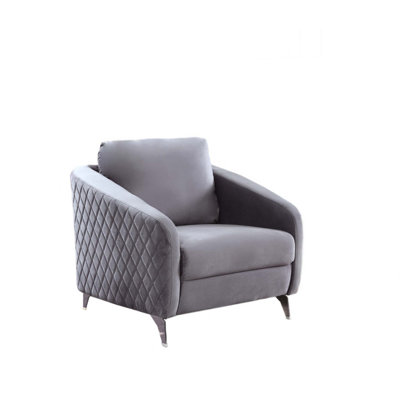 36" Gray Velvet Modern Chic Accent Armchair