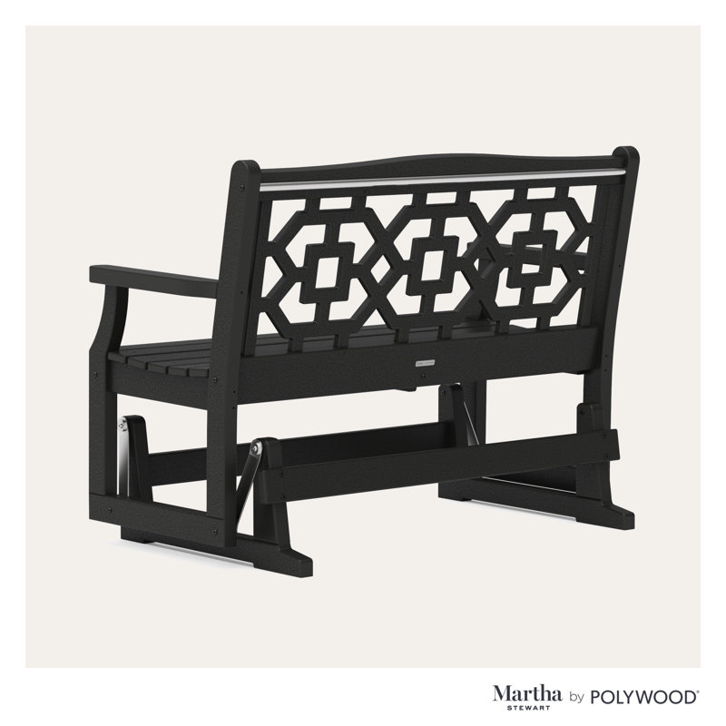 Martha Stewart by POLYWOOD Outdoor Chinoiserie 4 Gliding Plastic Bench, Black