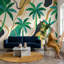 Papier peint palmiers tropicaux avec vagues abstraites vertes et bleu sarcelle-294497086-294497087