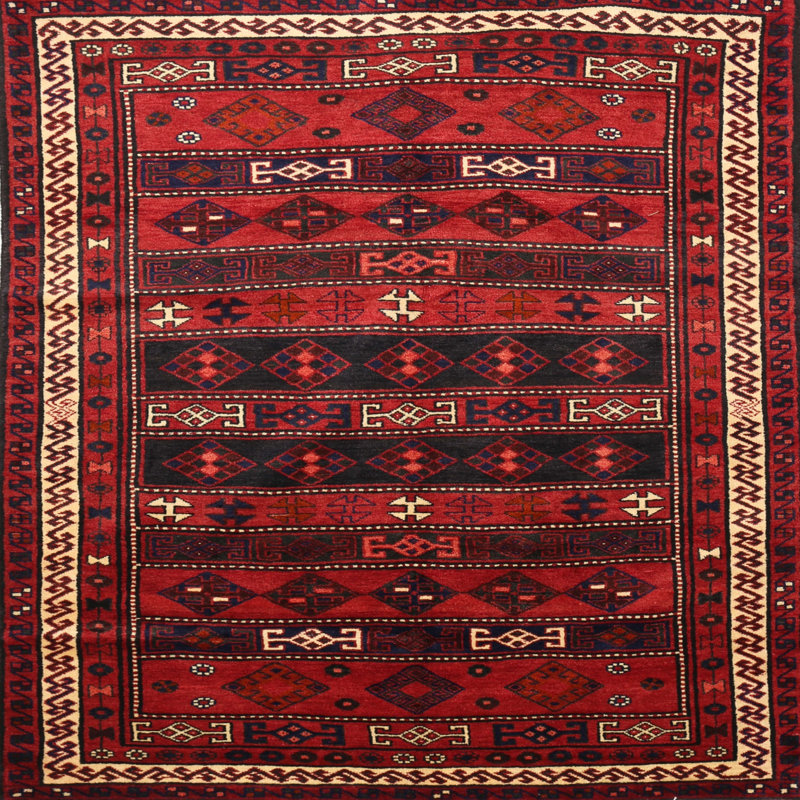 Tapis sud-ouest Mehroon / noir / beige, Carré 8 pi