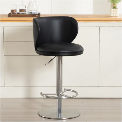 Tabourets de bar en acier inoxydable titane, chaise de bar en cuir de qualité moderne avec dossier, hauteur réglable pivotante pour le comptoir de la cuisine et la salle à manger (1 pièce noire)