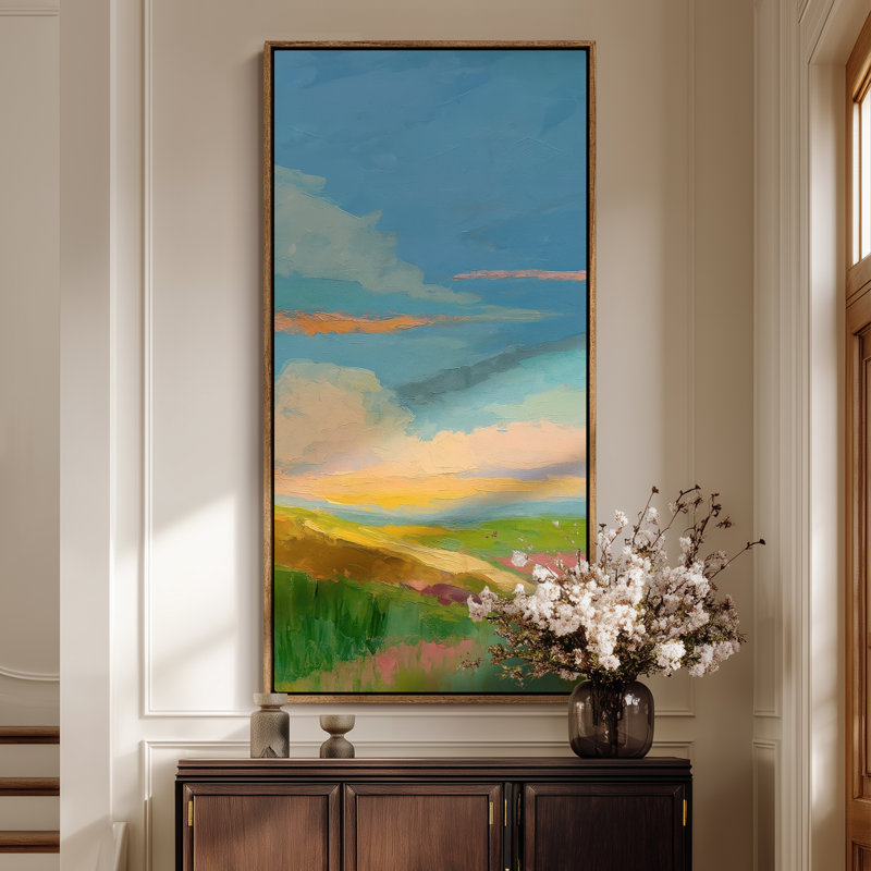 Grande toile murale encadrée - Horizon vibrant, paysage abstrait, campagne, impressions contemporaines - 60 po x 30 po