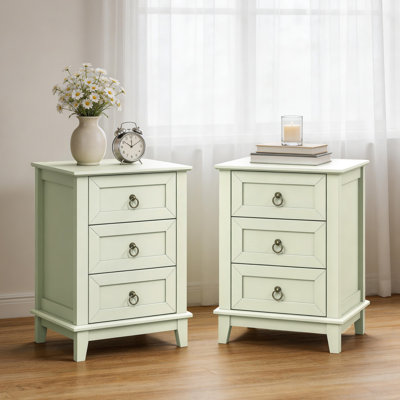 Modern 3-Drawer Wooden Nightstand,Set Of 2