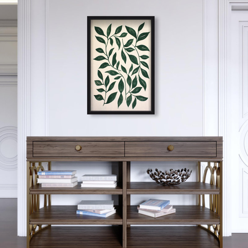 Oliver Gal Leaf Linen I Floral and Botanical - Luxury Shadowbox Framed Wall Art, 25" H x 17" W, Black
