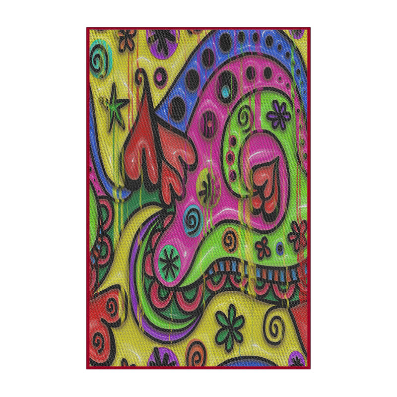 Tapis jaune/bleu/rouge à motifs, Rectangle 2 pi x 4 pi
