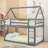 Twin Over Twin Bunk Bed With House-Shaped Frame And Ladder-1937453646