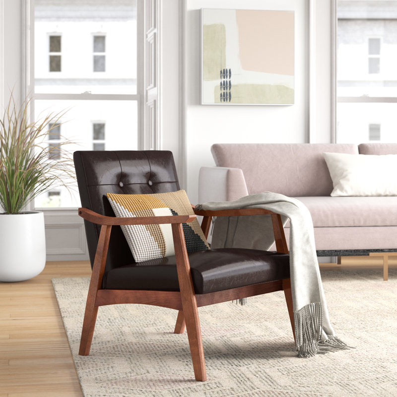Banassak 28.5'' Wide Faux Leather Tufted Armchair With Solid Wood Frame, Black Faux Leather