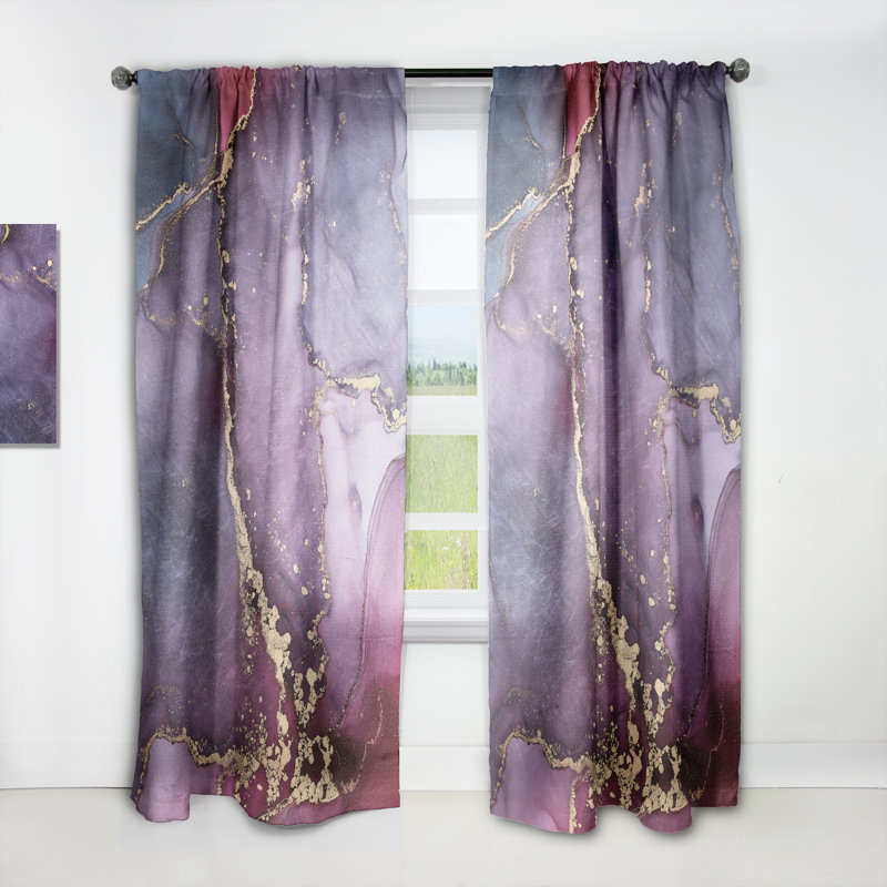 Panneau de rideau simple semi-diaphane abstrait de luxe mauve abstrait Fluide Art II