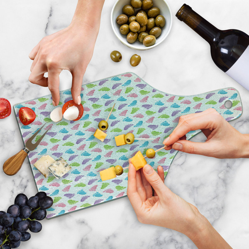Multicolor Footprints Pattern Tempered Glass Cutting Board