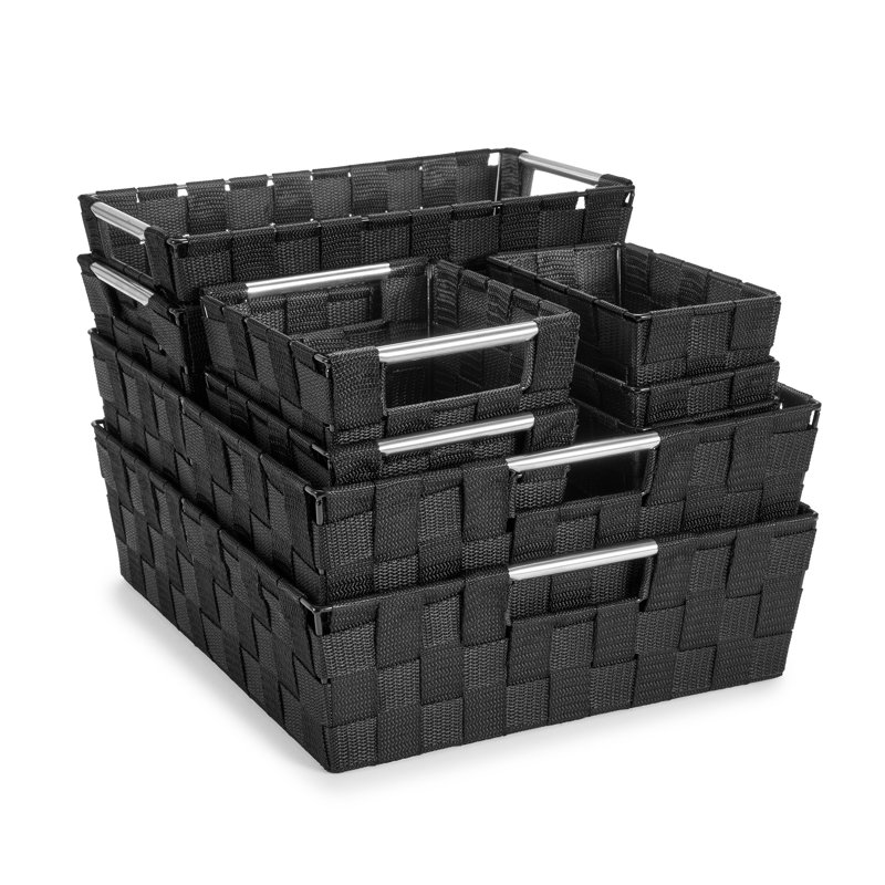 Ensemble de 9 grands paniers de rangement pour l'organisation Sorbus, tissés à la main, noir, Noir, noir, noir, noir