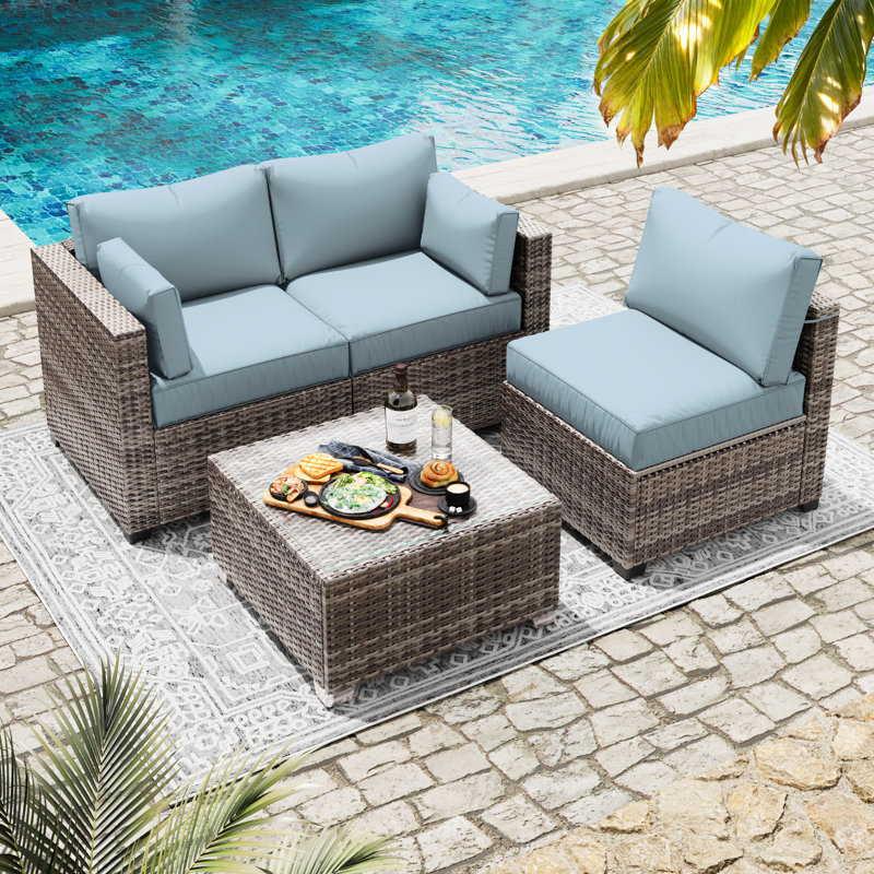 Outdoor 8-Piece 4" Replacement Cushion Set – 3 Seat Cushions, 3 Backrests, 2 Corner Cushions – Cushion Set Only