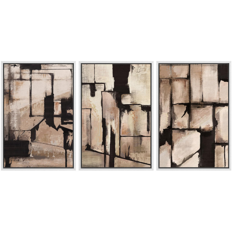 "Blocs géométriques abstraits de style Mid-Century, formes rustiques, décor rustique et chic", 3 pièces, H 24 po x l 16 po