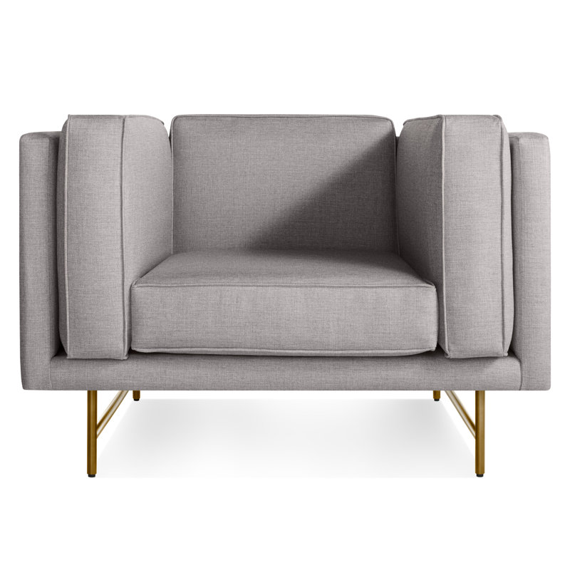 Fauteuil club Bank, Mélange de polyester gris Vern, Laiton