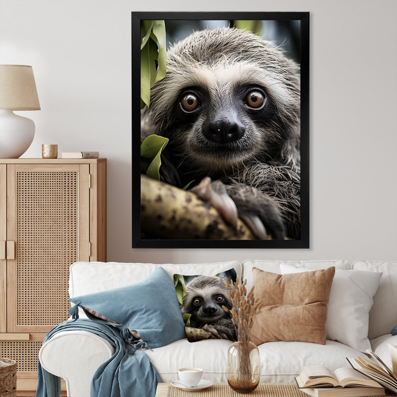 Loeda Sloth Portrait Vibrant, reproduction d'art sur toile, H 40 po x l 30 po x P 1,5 po, Cadre photo noir