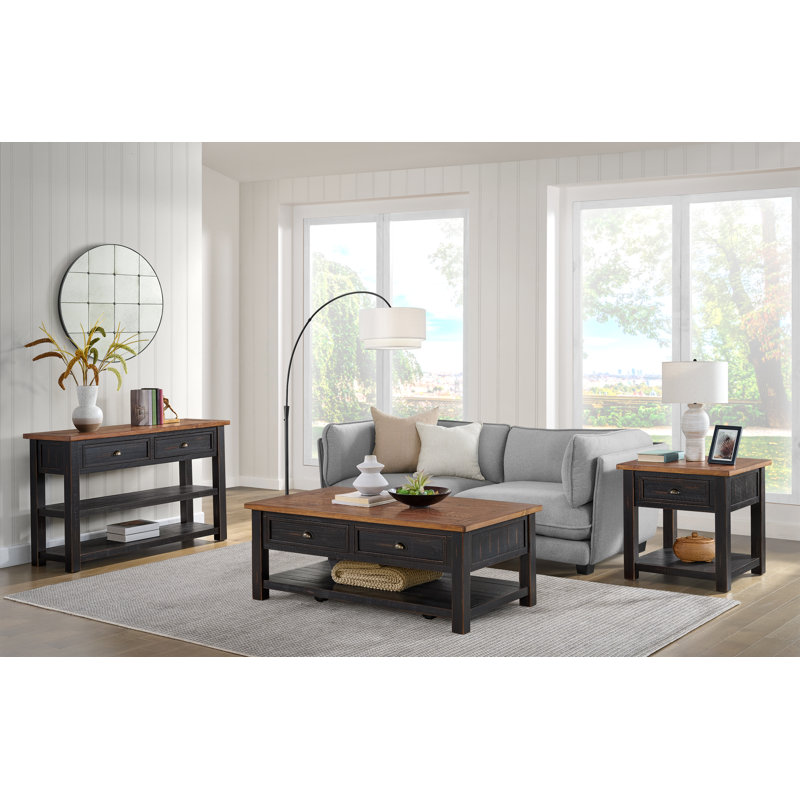 Holliman 50'' Solid Wood Console Table, Black/Honey