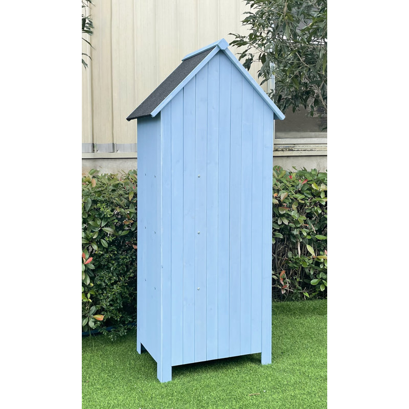 Blue Fir Wood Outdoor Storage Shed with Shelving