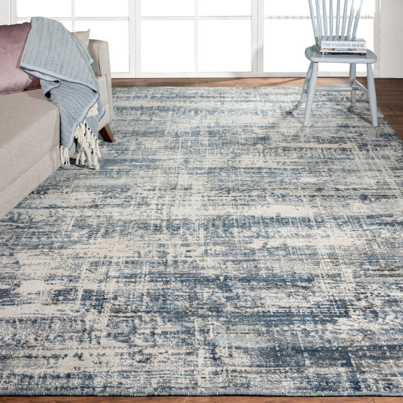 Abstract Area Rug in Blue/Gray/Charcoal, Runner 2'6" x 8'