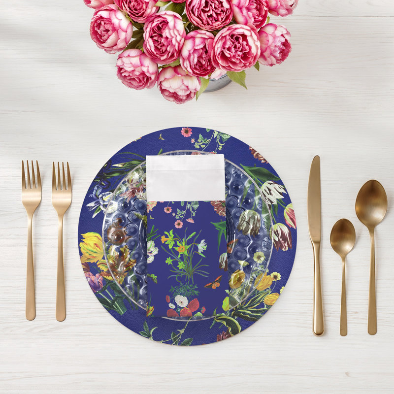 Flora Fauna Cotton Sateen Dinner Napkins, Blue