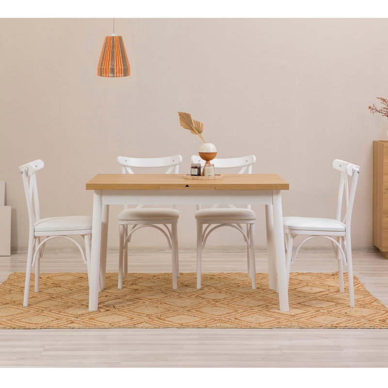 Sheryl 4 - Person Dining Set, Natural, White, White