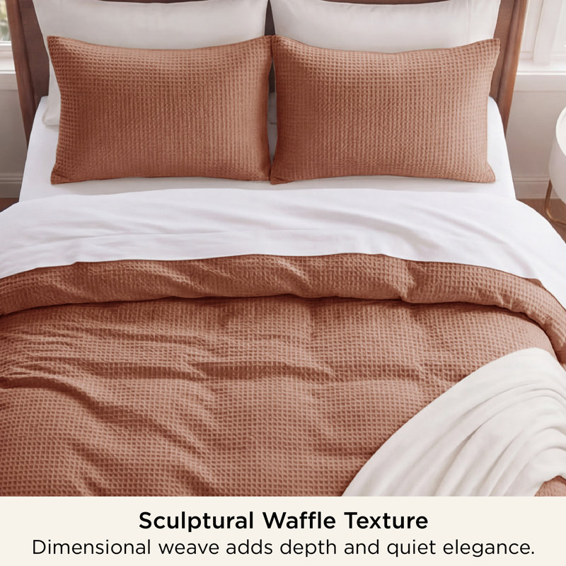 Essential Collection 100% Cotton Waffle Weave Duvet Cover Set, Queen Duvet Cover + 2 Standard Shams, Aragon Red