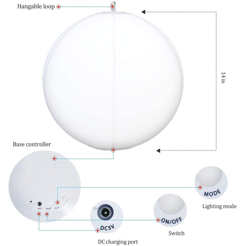 Paquet de 2 balles gonflables à DEL pour suspendre les lumières de nuit RVB