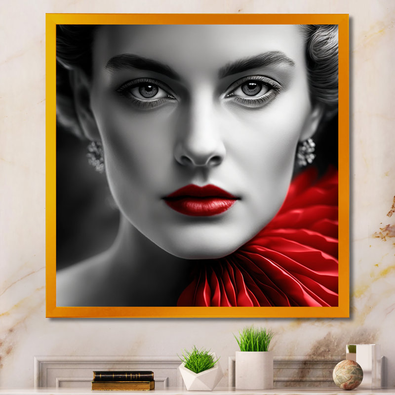 Reproduction sur toile rétro gracieuse en noir et rouge III, H 16 po x l 16 po x P 1 po, Cadre doré