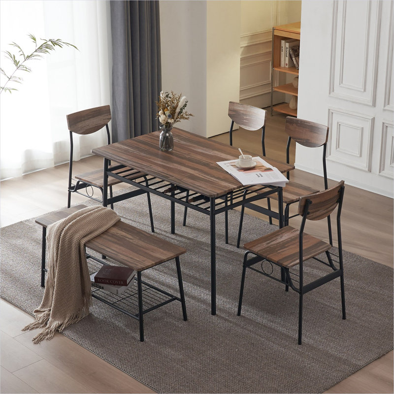 Ensemble de salle à manger avec structure en fer et panneaux MDF, dimensions : 43,3 x 27,6 x 29,9 pouces.