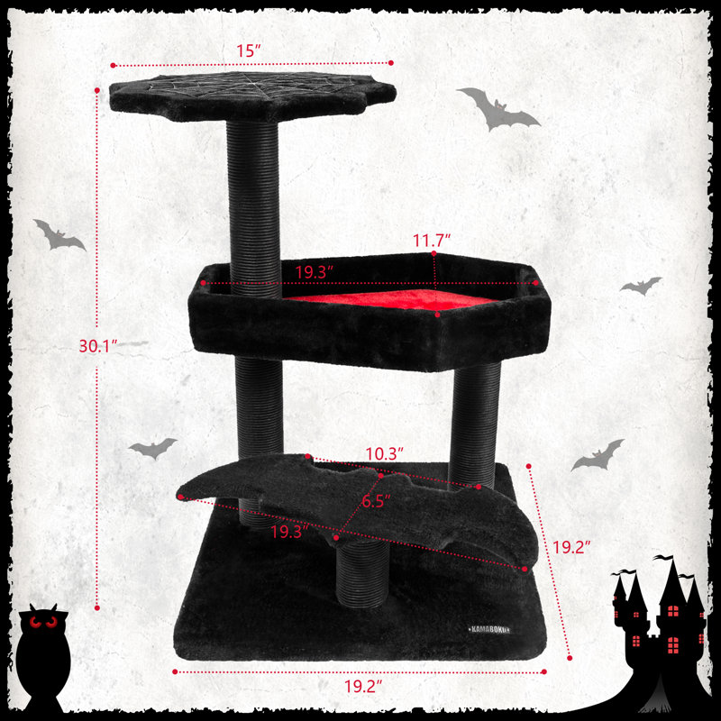 Gothic Black and Red Coffin Cat Tree with Scratching Post