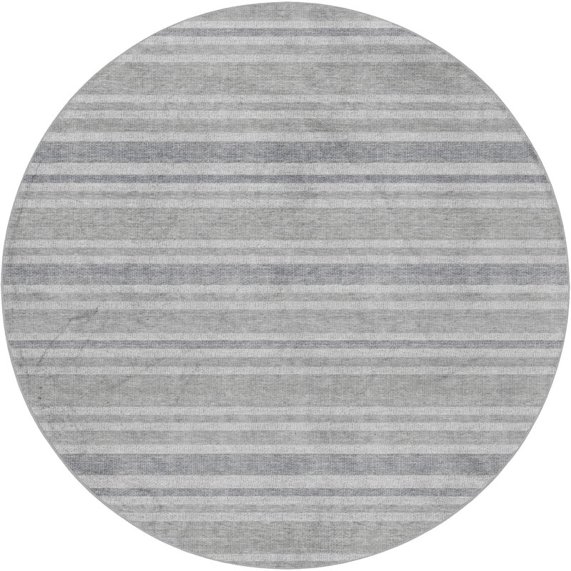 Premium Machine Washable Dream Shag ADS531 Striped Rug, Silver, 8' Round