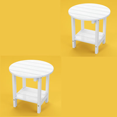 Round Outdoor Side Table Adirondack Plastic/Resin Patio Side Table Weather Resistant End Table With Storage Shelf(Set Of Two)