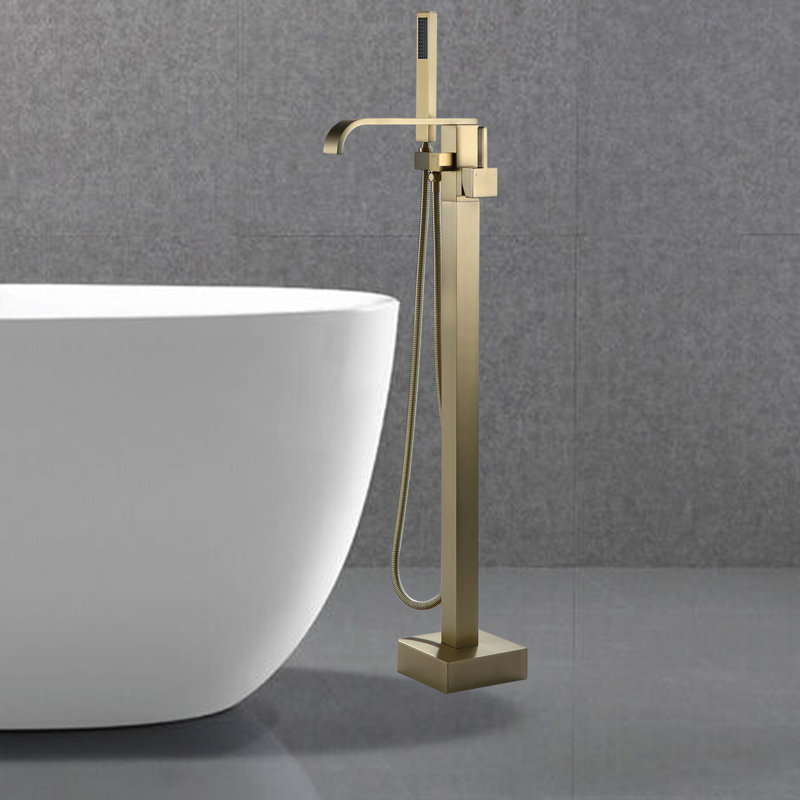 1 Handle Floor Clawfoot Tub Faucet with Diverter, Brushed Gold