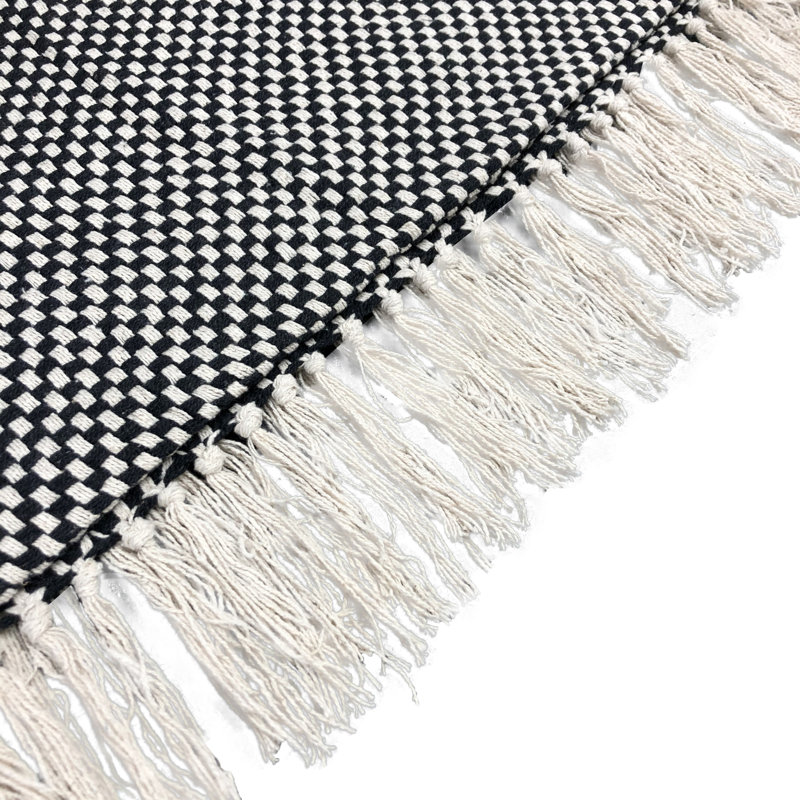 Plain Weave / Muslin Throw Blanket, Queen, Black/Ivory Checker