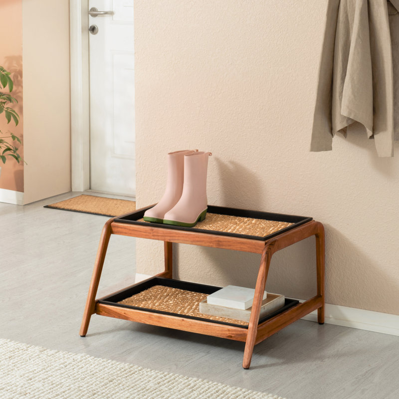 Support à bottes en bois massif de qualité supérieure avec tapis en fibre de coco naturelle - Rangement pour chaussures