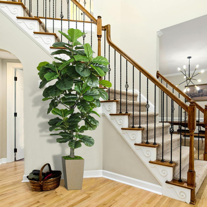 72" Faux Fiddle Leaf Fig Tree In Black Planter, Beige