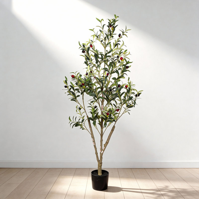 Olive artificielle dans un pot en plastique noir, faux olivier pour la décoration intérieure et extérieure, 5 pi