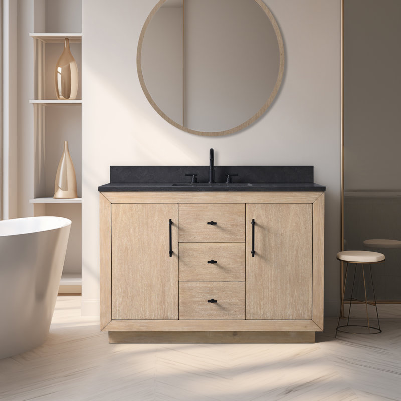 Ensemble de meuble-lavabo sur pied 48 po avec plateau en calcaire noir Avignon, Calcaire noir, Blé clair, 48"