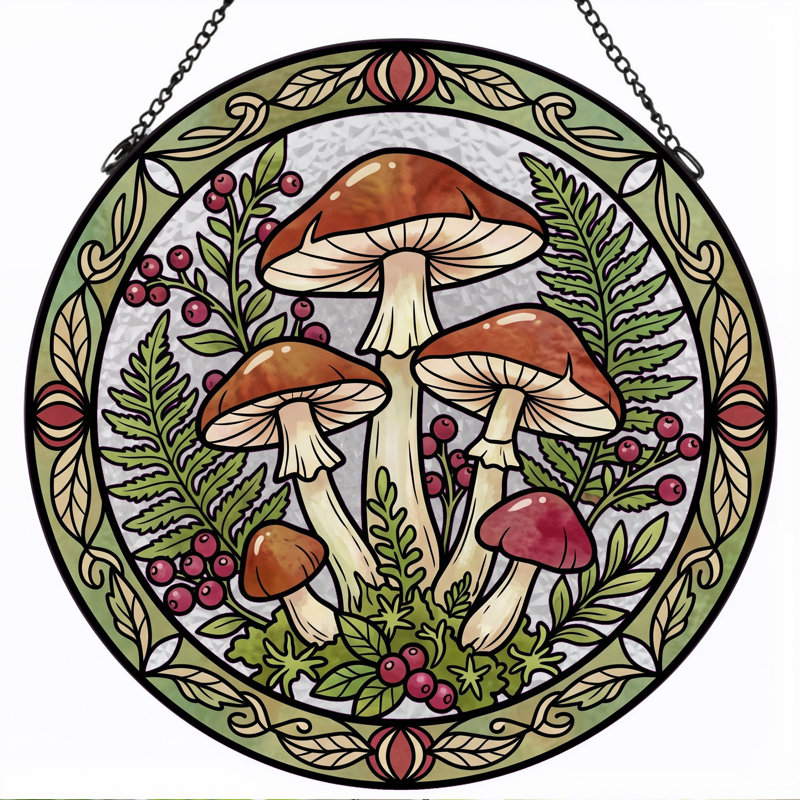 Panneau de vitrail en forme de fougère champignon, H 12 po, H 12 po