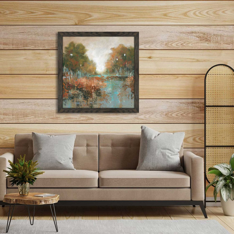 «Autumn Walk» par Carol Robinson - Peinture, L 31,5 po x H 31,5 po, Cadre noir