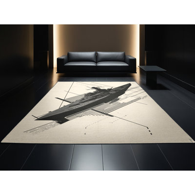 Tapis géométrique beige élégant et chic lavable à la machine Eldred