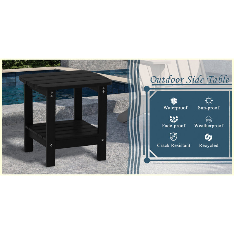 Table d'appoint extérieure à deux niveaux en résine de 48 cm (18,9 po), résistante aux intempéries, idéale pour patio, véranda ou bord de piscine.