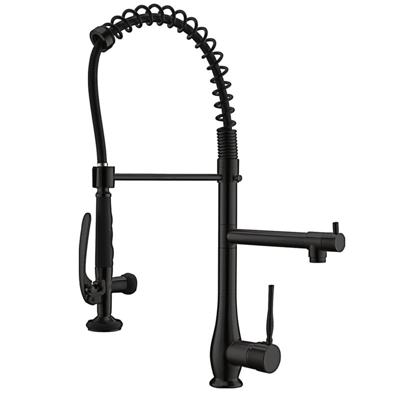 Robinet de cuisine rétractable à poignée simple, Noir mat