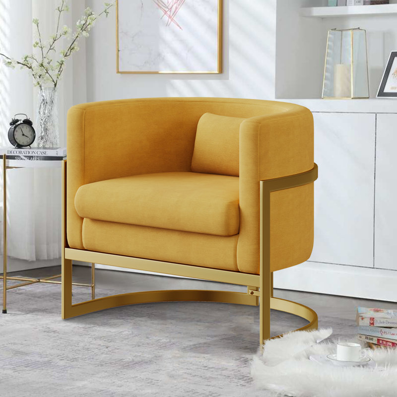 Fauteuil Shelbi 31Cm W, Velours jaune, Gold