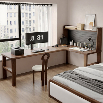 Bureau simple en bois massif en forme de L
