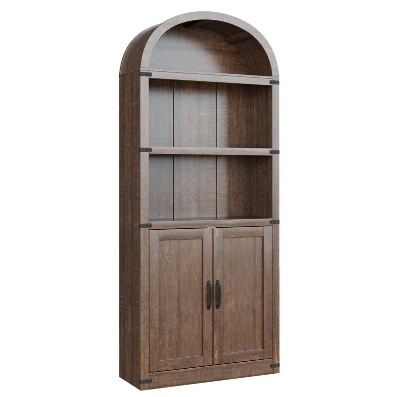 5-Shelf Arched Bookcase, Farmhouse Wood Bookshelves with Metal Accents, Display and Storage Rack for Home, Office, Living Room, or Bedroom