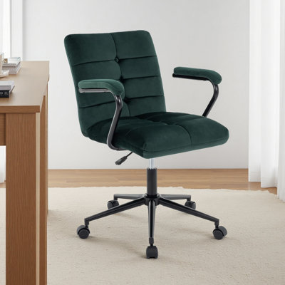 Aime Ergonomic Velvet Home Office Chair, Upholstered Adjustable Swivel Task Chair, Mid-back Computer Chair With Arms, For Study Living Room Vanity