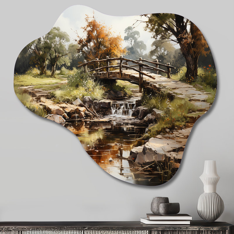 «Green Bridge Rustic Charm An - Bridges Cloud», impression sur métal asymétrique traditionnelle, H 25 po x l 28 po x P 1 po